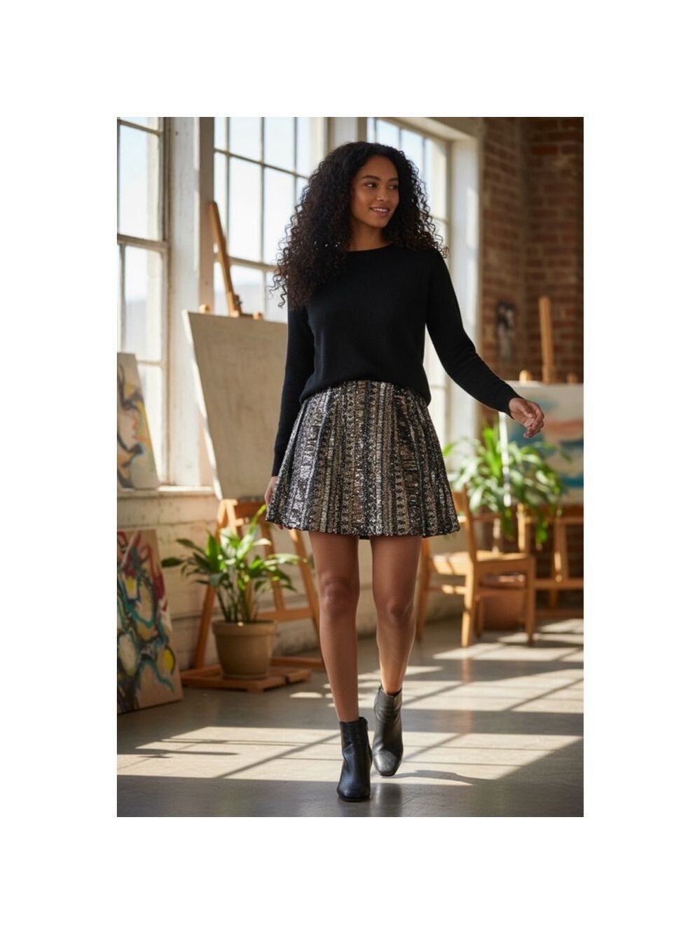 Express Sequin Mini Skirt Black/Gold Size M